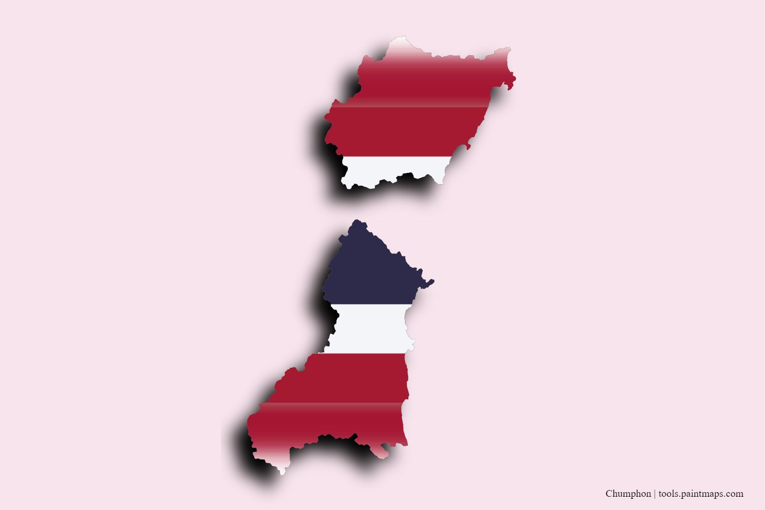 flag map of Chumphon with 3D shadow effect