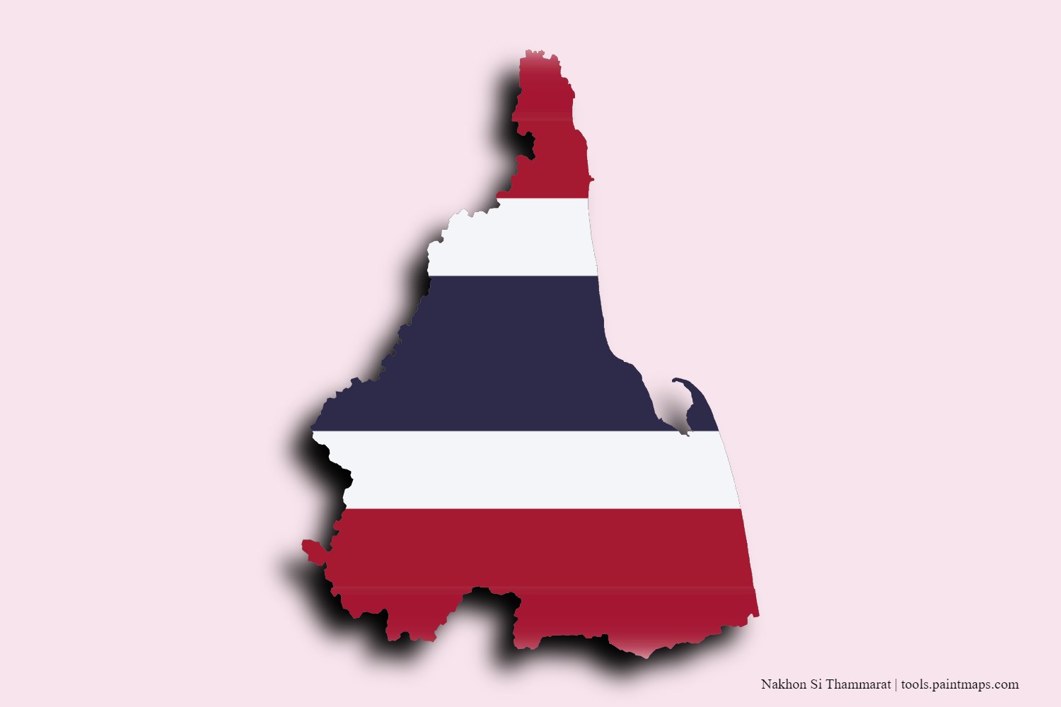 flag map of Nakhon Si Thammarat with 3D shadow effect