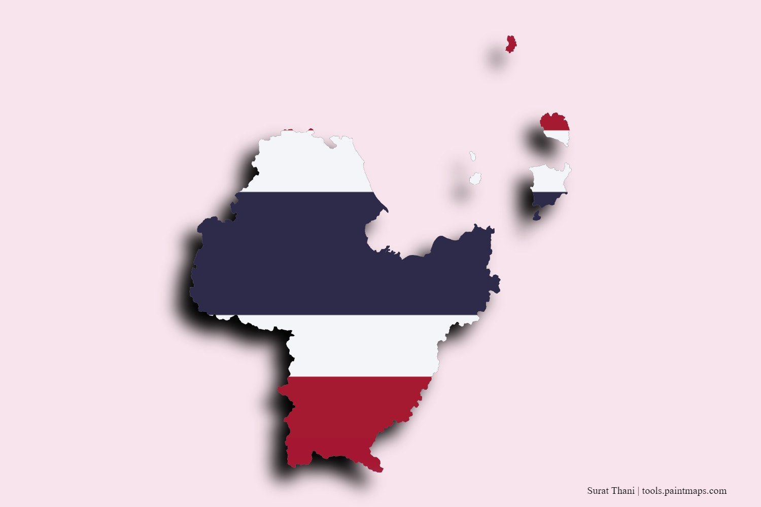 flag map of Surat Thani with 3D shadow effect