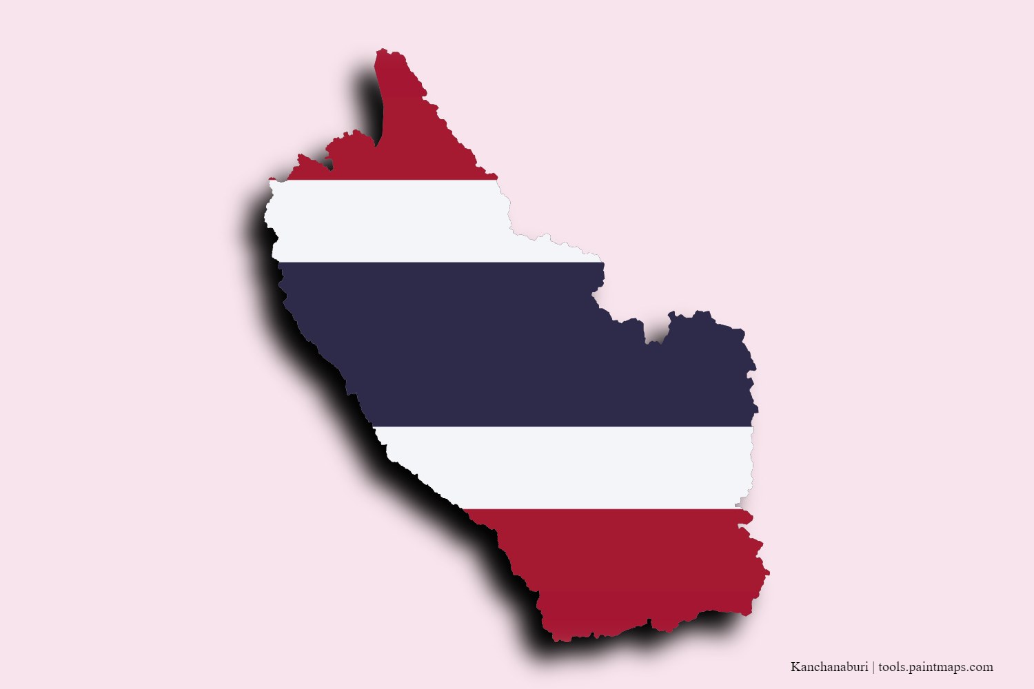 flag map of Kanchanaburi with 3D shadow effect