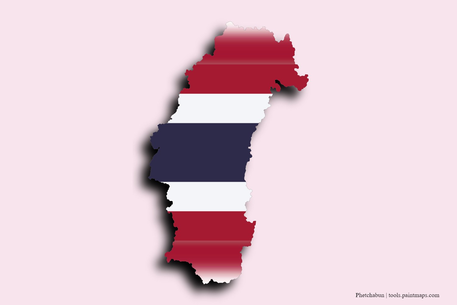 flag map of Phetchabun with 3D shadow effect