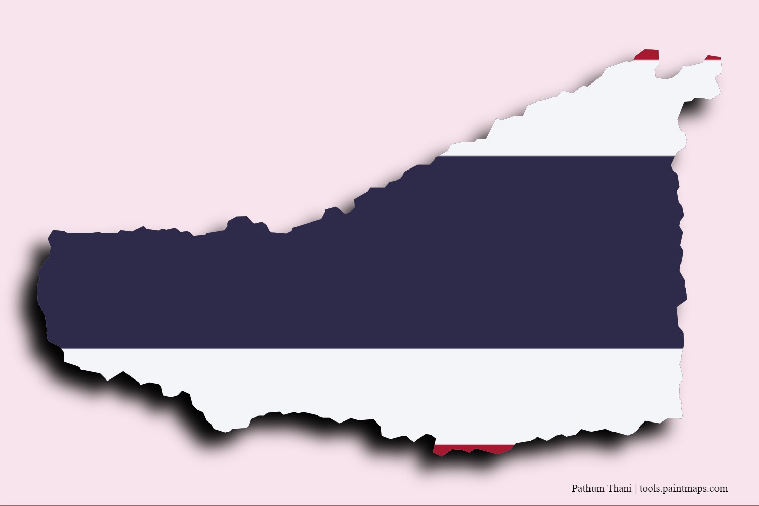 Mapa de la bandera de Pathum Thani con efecto de sombra 3D