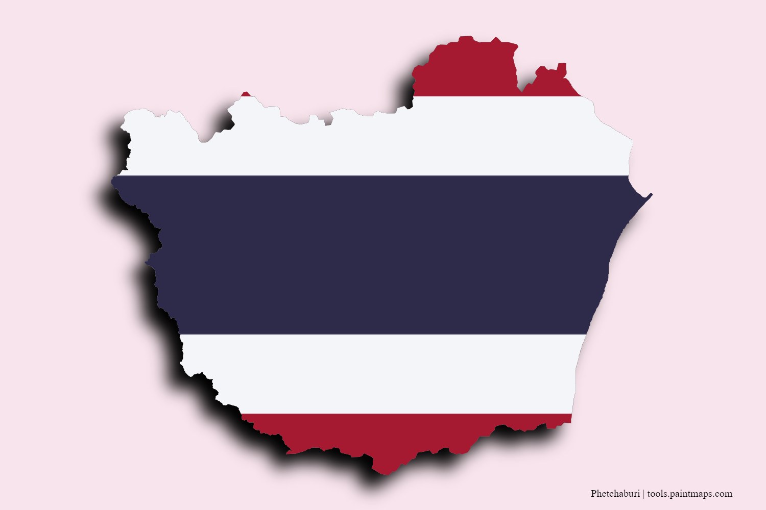 flag map of Phetchaburi with 3D shadow effect