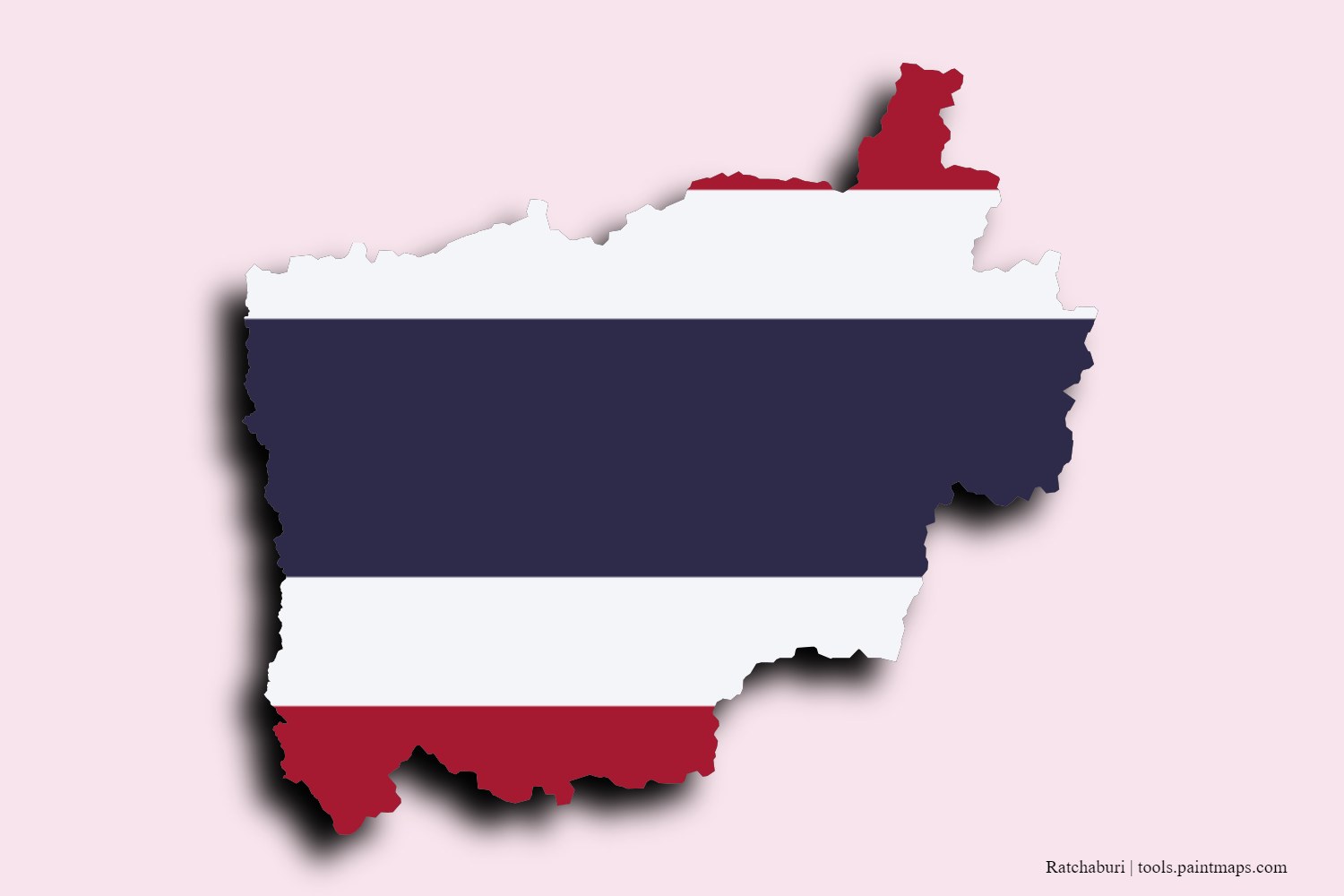 flag map of Ratchaburi with 3D shadow effect