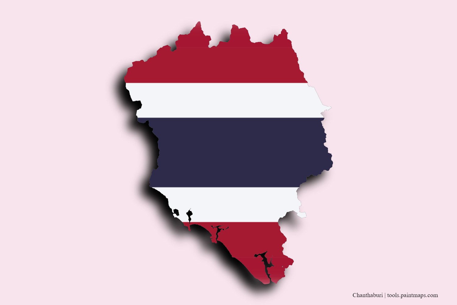 flag map of Chanthaburi with 3D shadow effect