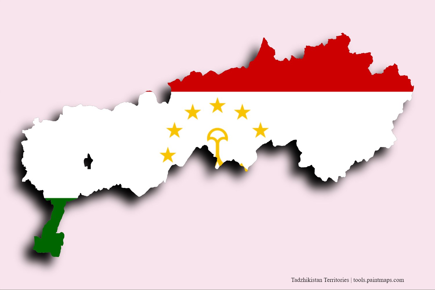 Mapa de la bandera de Tadzhikistan Territories con efecto de sombra 3D