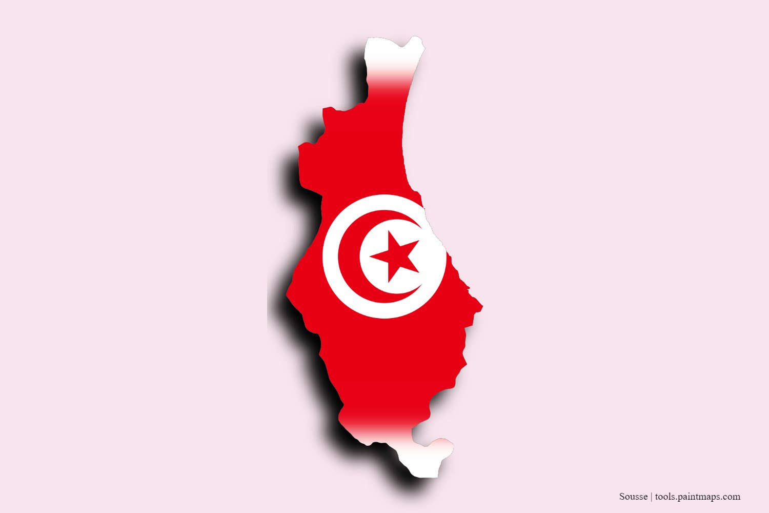 flag map of Sousse with 3D shadow effect