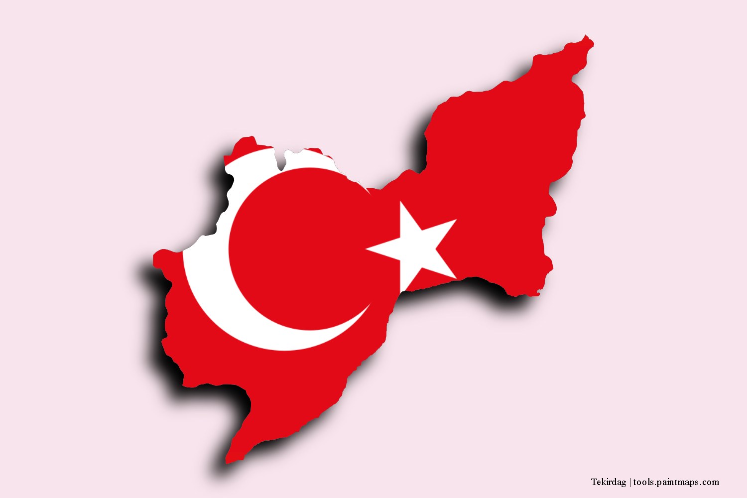 flag map of Tekirdag with 3D shadow effect