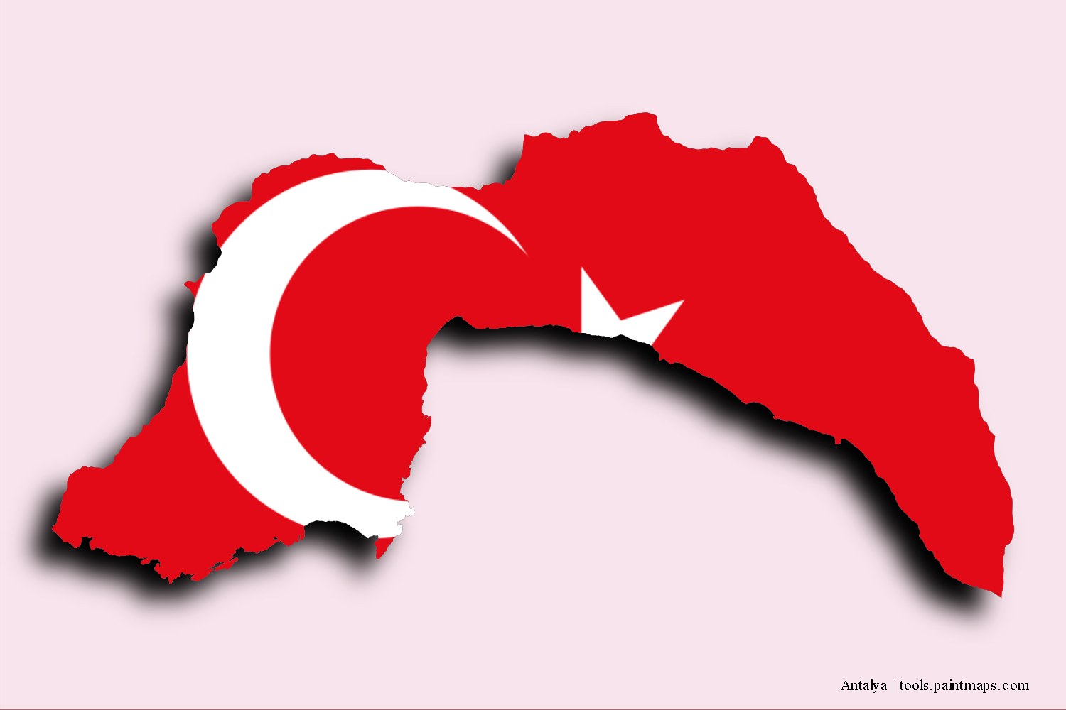 flag map of Antalya with 3D shadow effect