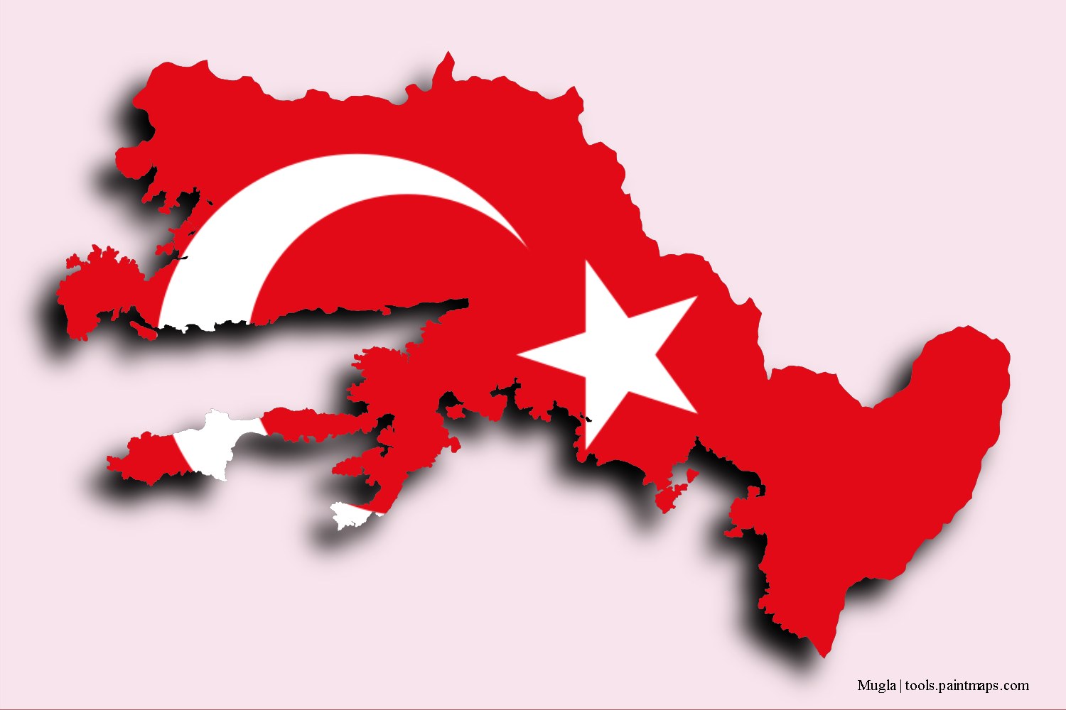 flag map of Mugla with 3D shadow effect