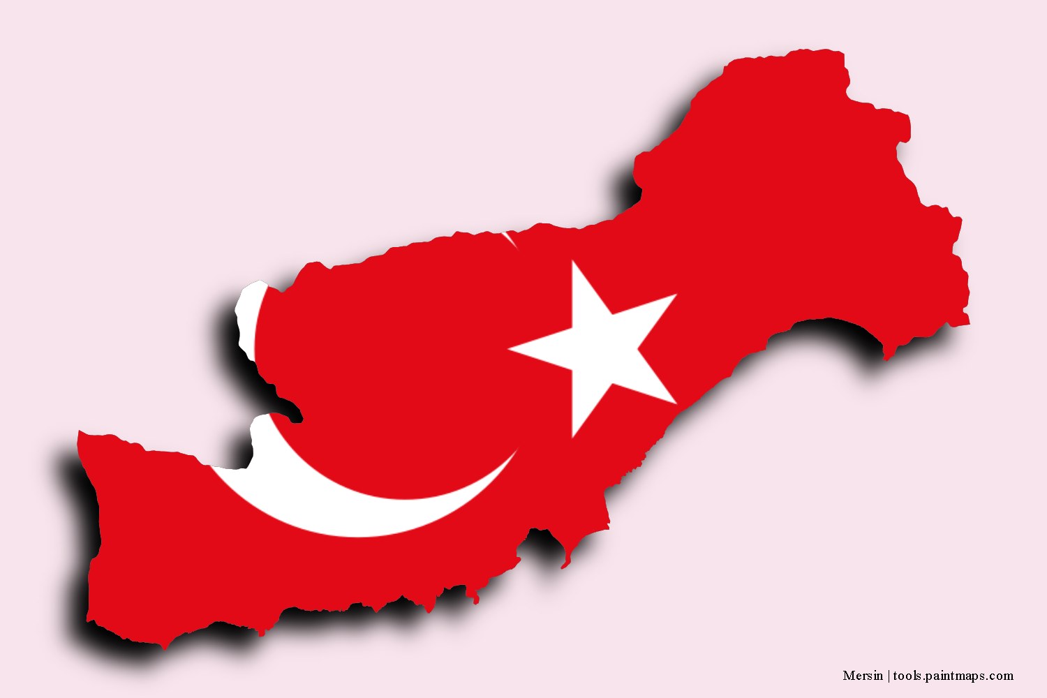 flag map of Mersin with 3D shadow effect