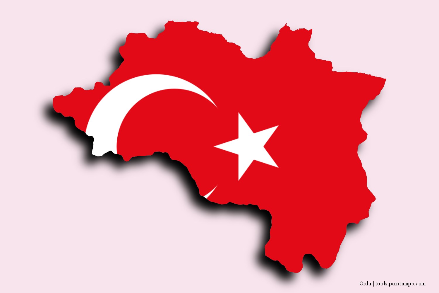 flag map of Ordu with 3D shadow effect