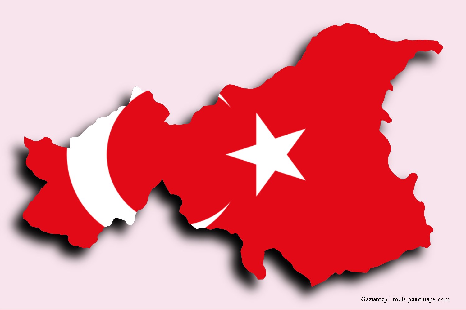 flag map of Gaziantep with 3D shadow effect