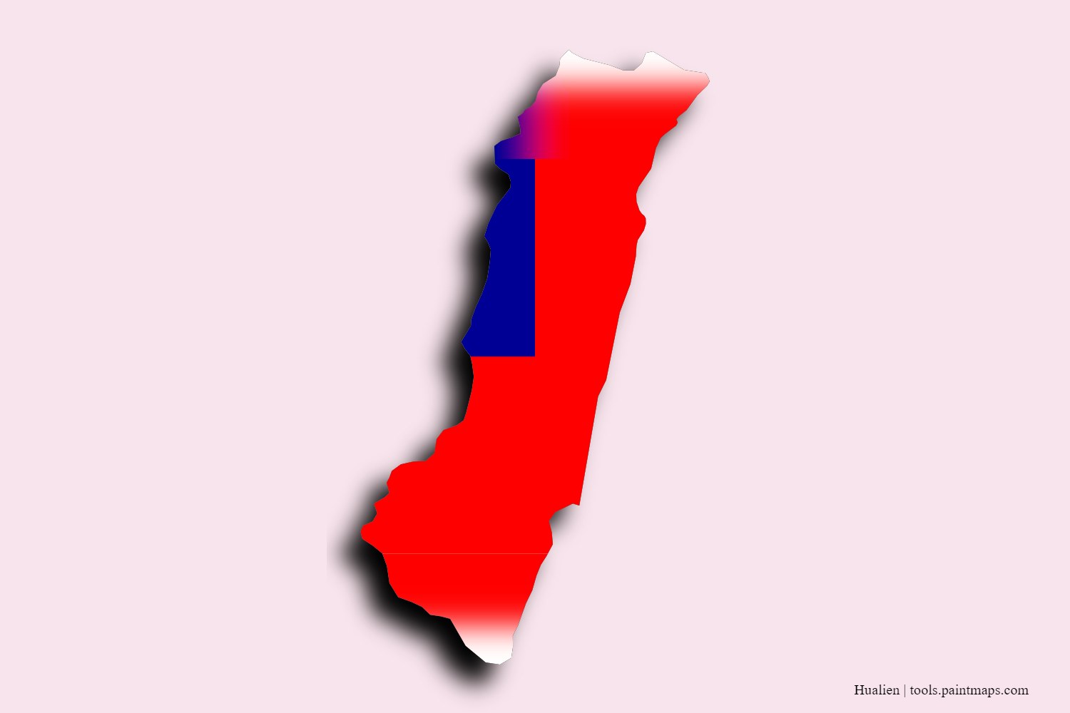 flag map of Hualien with 3D shadow effect