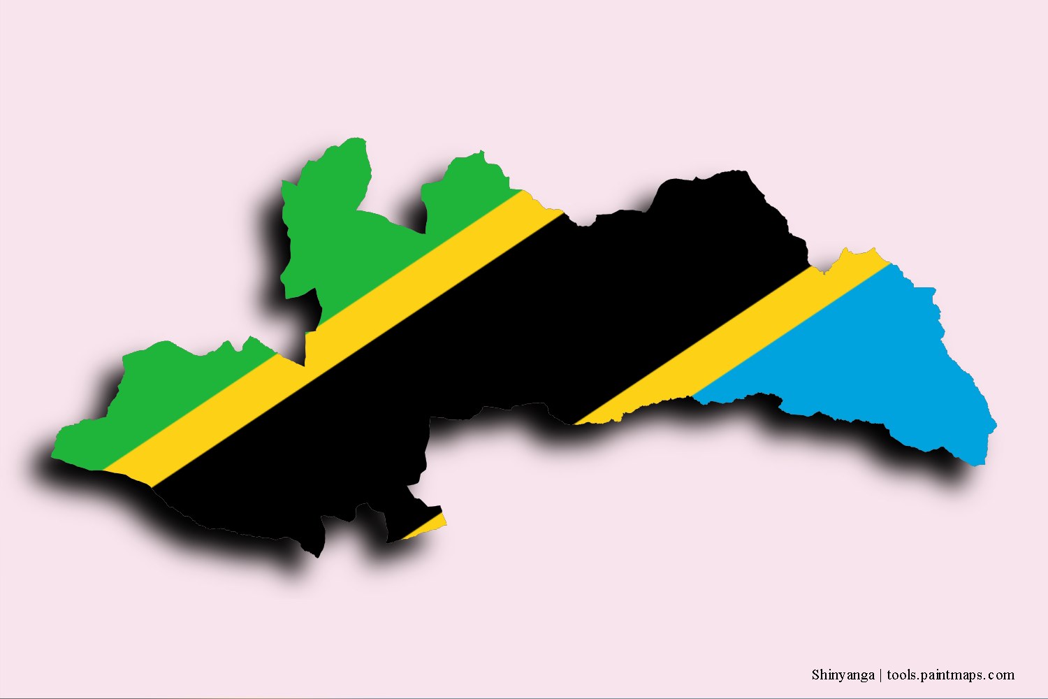 flag map of Shinyanga with 3D shadow effect