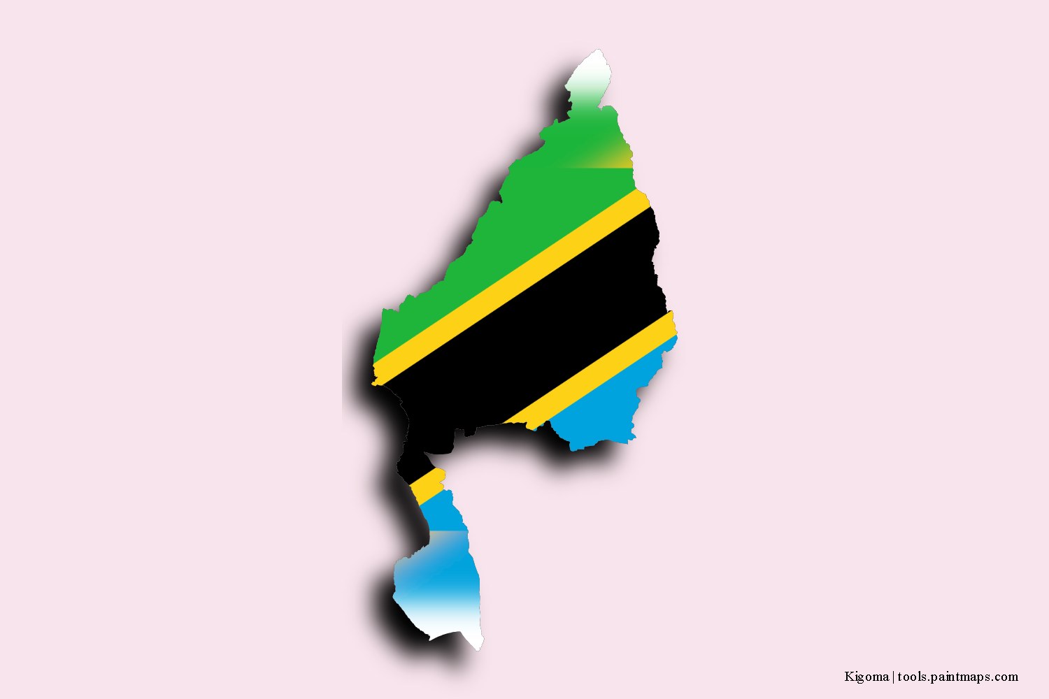 flag map of Kigoma with 3D shadow effect