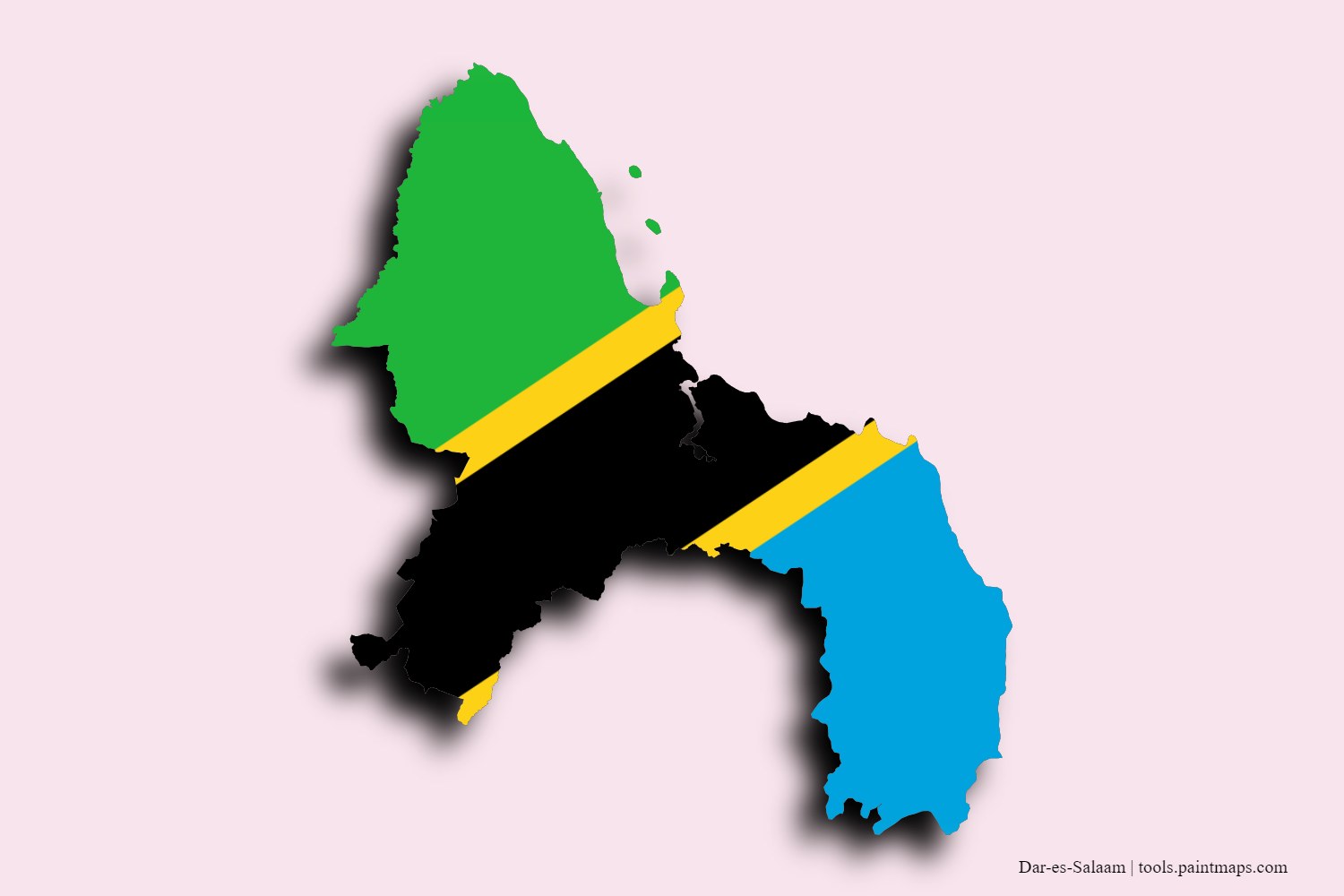 Mapa de la bandera de Dar-es-Salaam con efecto de sombra 3D