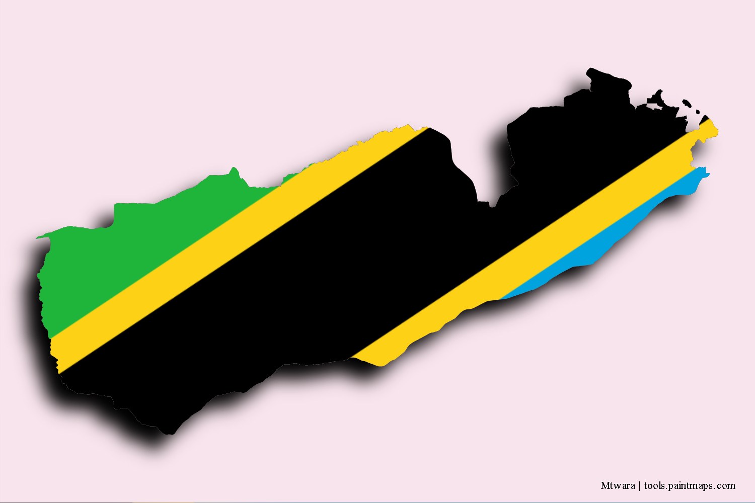 flag map of Mtwara with 3D shadow effect