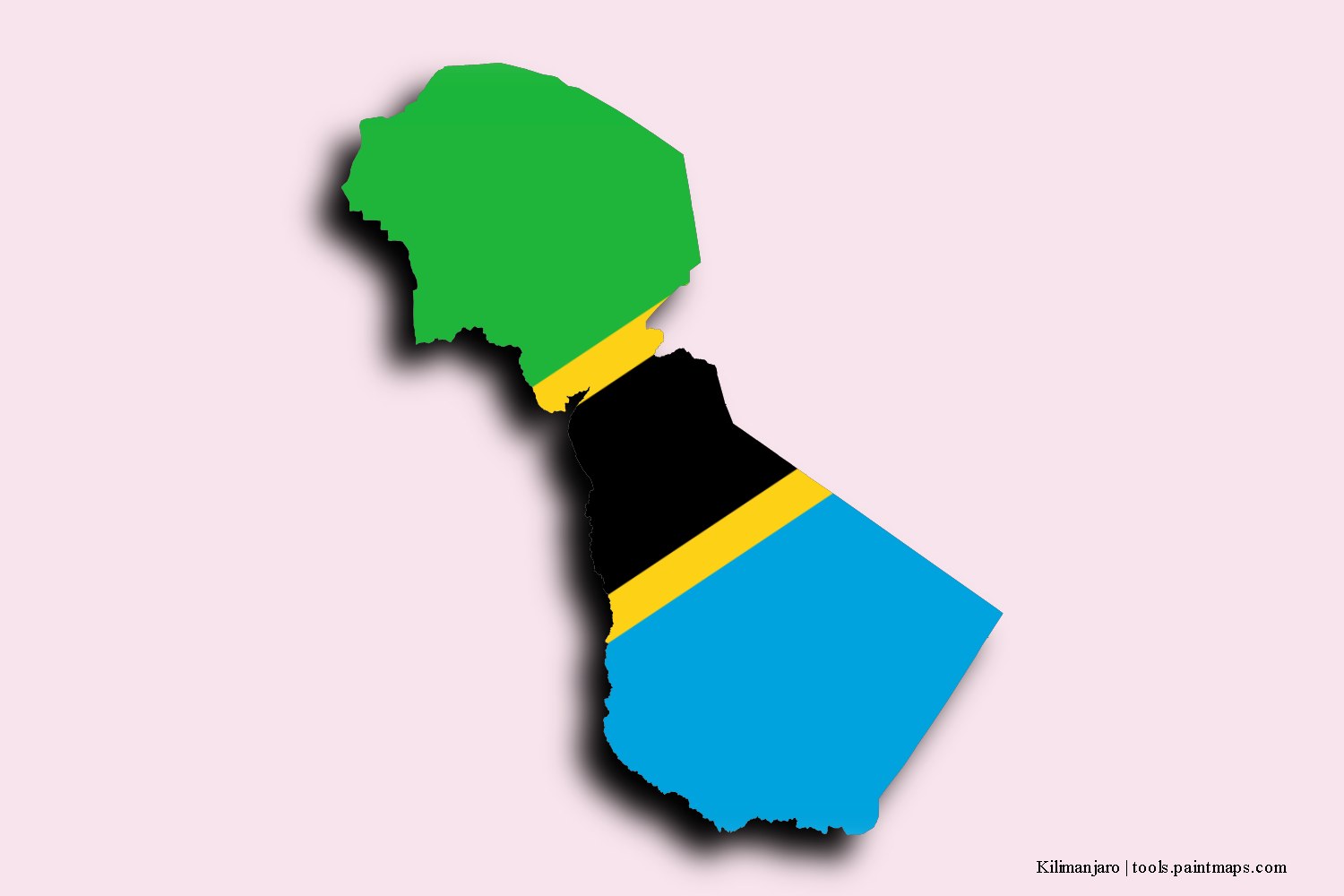 flag map of Kilimanjaro with 3D shadow effect