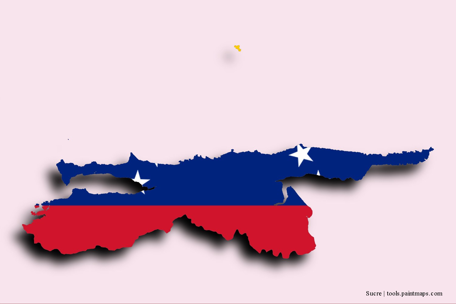 Mapa de la bandera de Sucre con efecto de sombra 3D