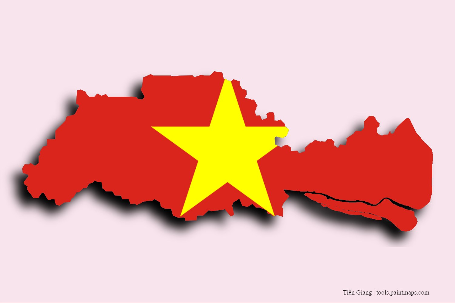 Mapa de la bandera de Tiền Giang con efecto de sombra 3D