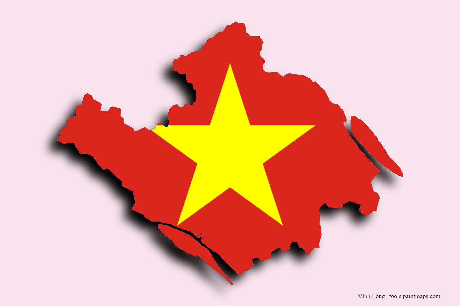 flag map of Vinh Long with 3D shadow effect