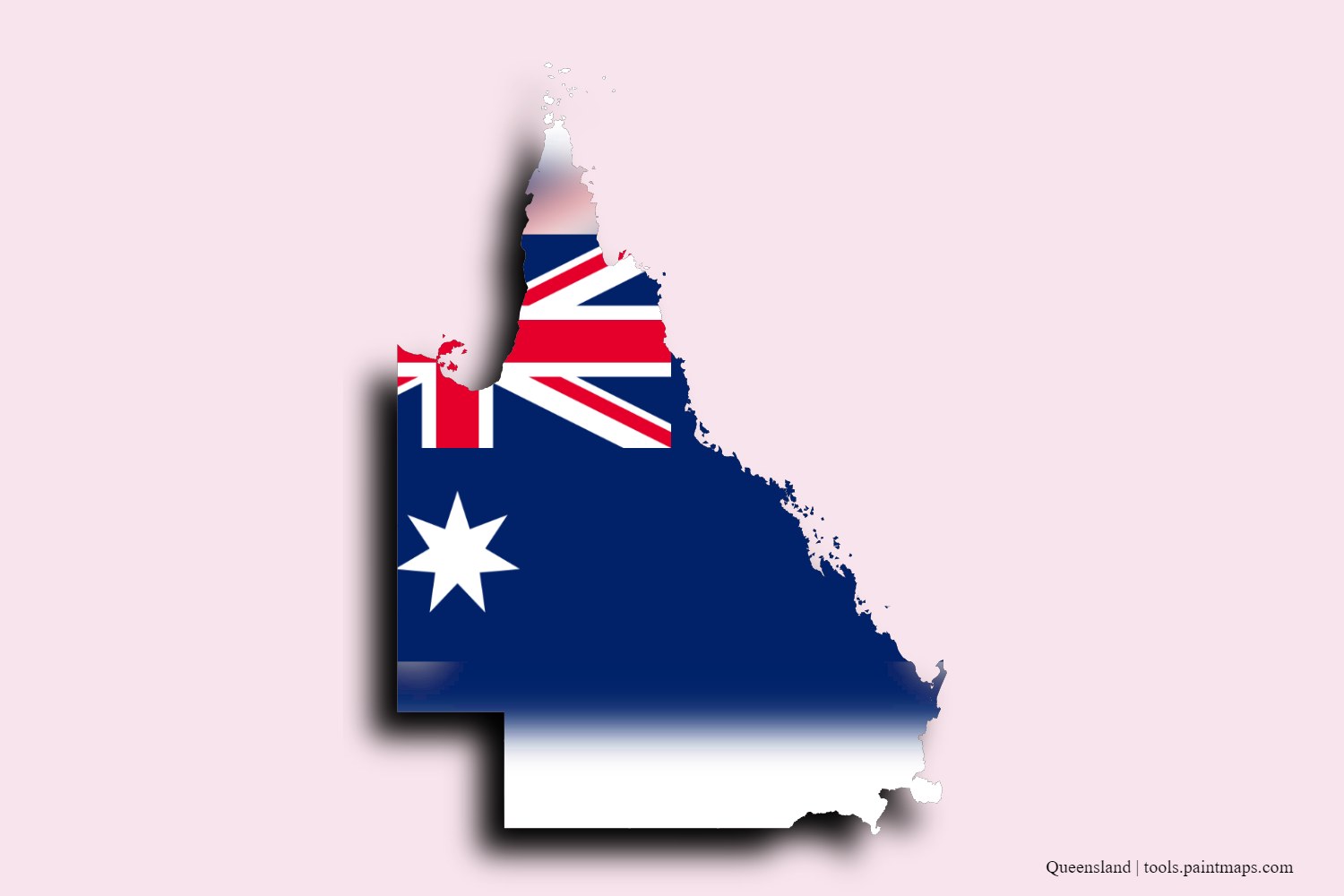 Mapa de la bandera de Queensland con efecto de sombra 3D