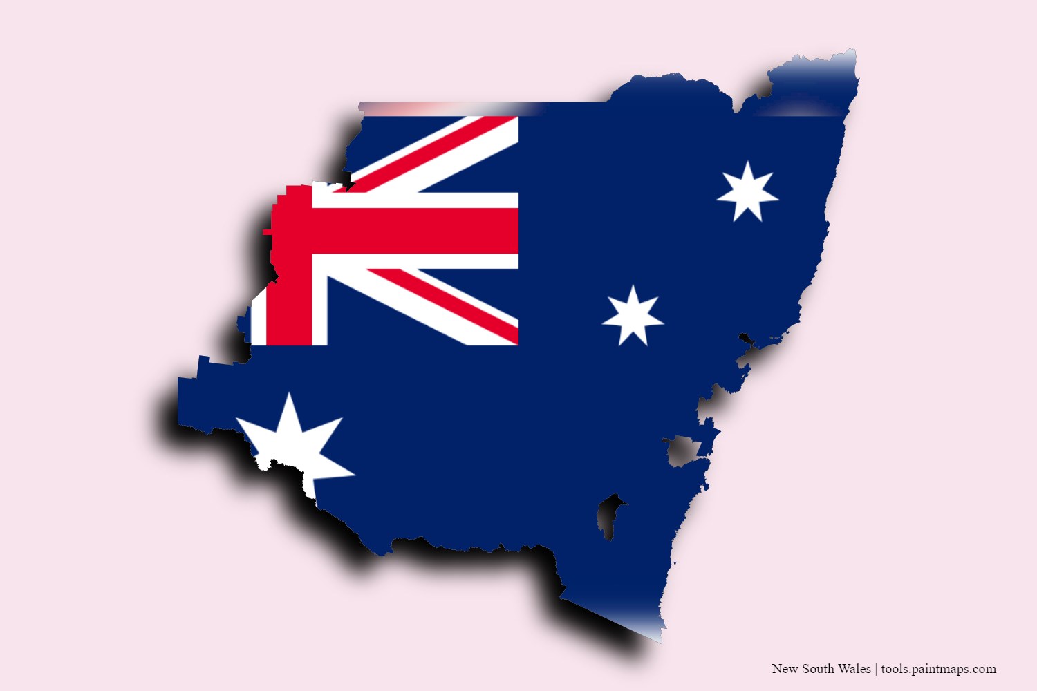 flag map of New South Wales with 3D shadow effect