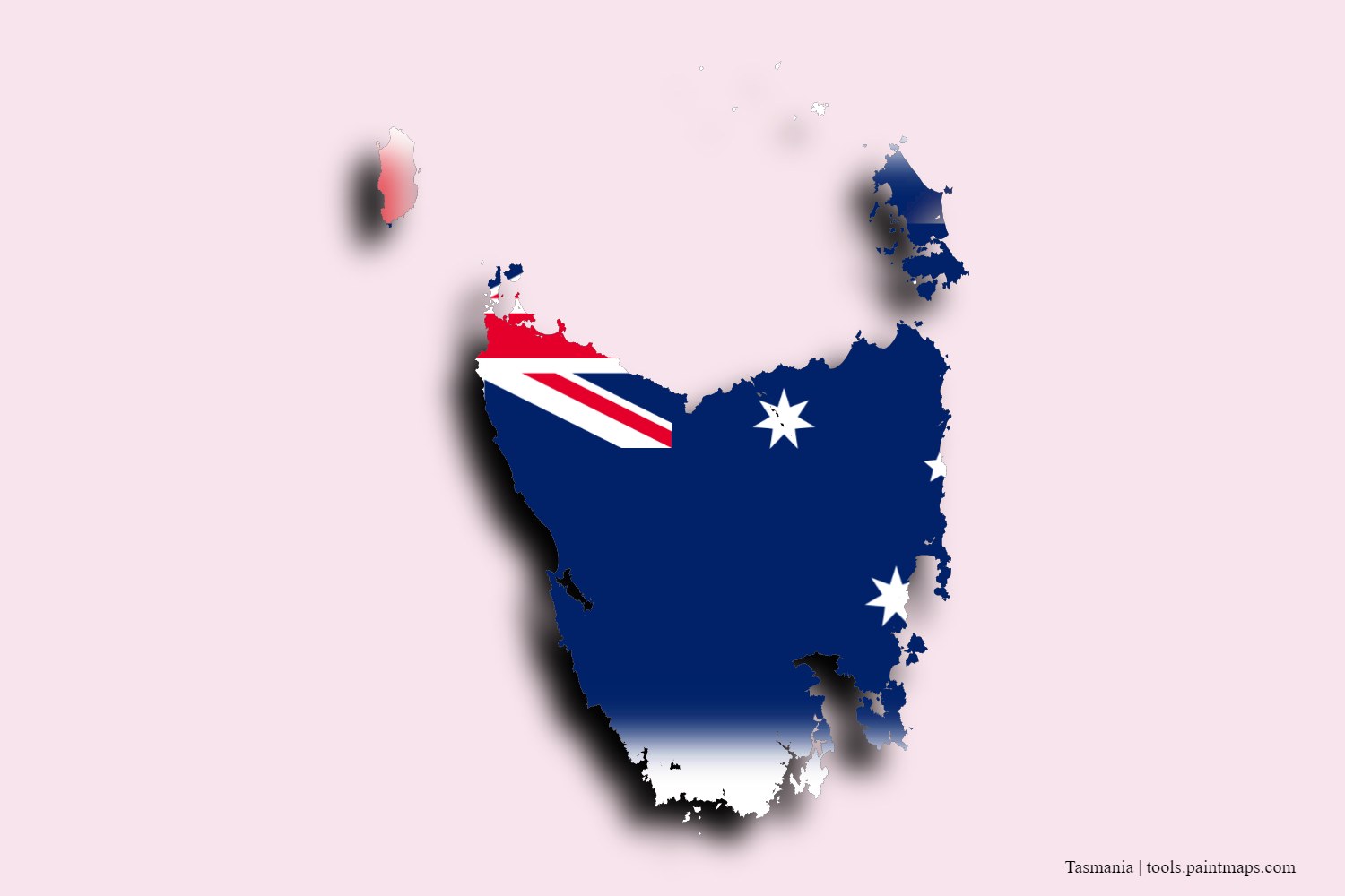 Mapa de la bandera de Tasmania con efecto de sombra 3D