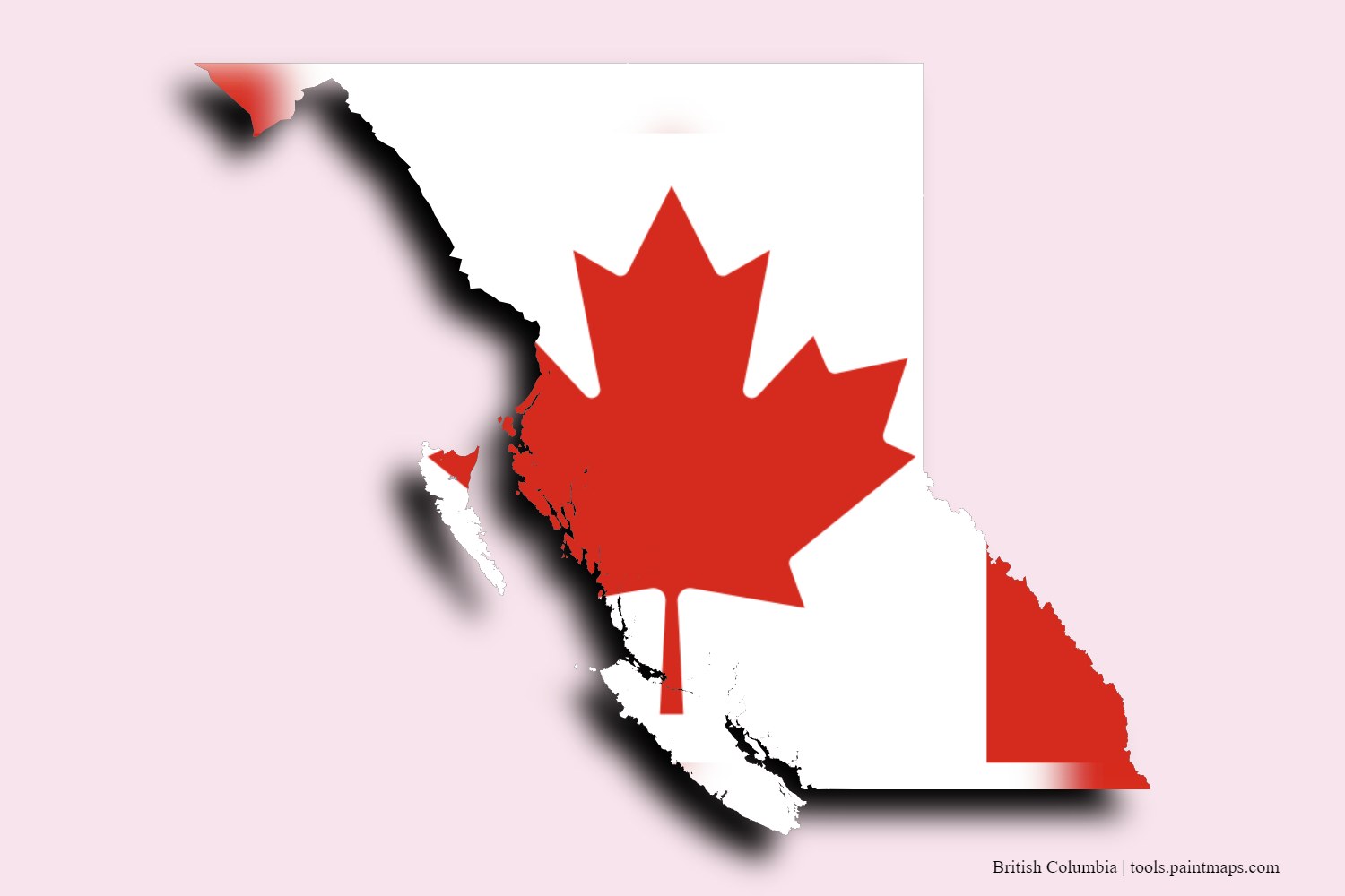 flag map of British Columbia with 3D shadow effect