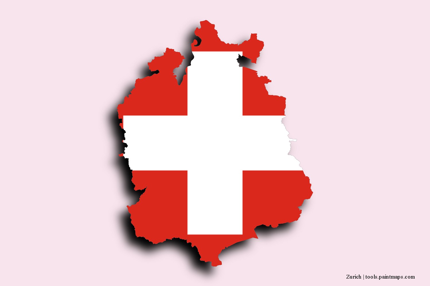 flag map of Zurich with 3D shadow effect