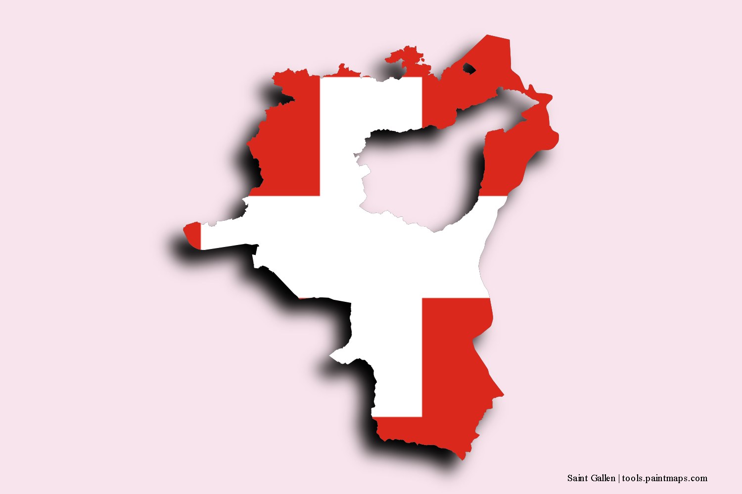 flag map of Saint Gallen with 3D shadow effect