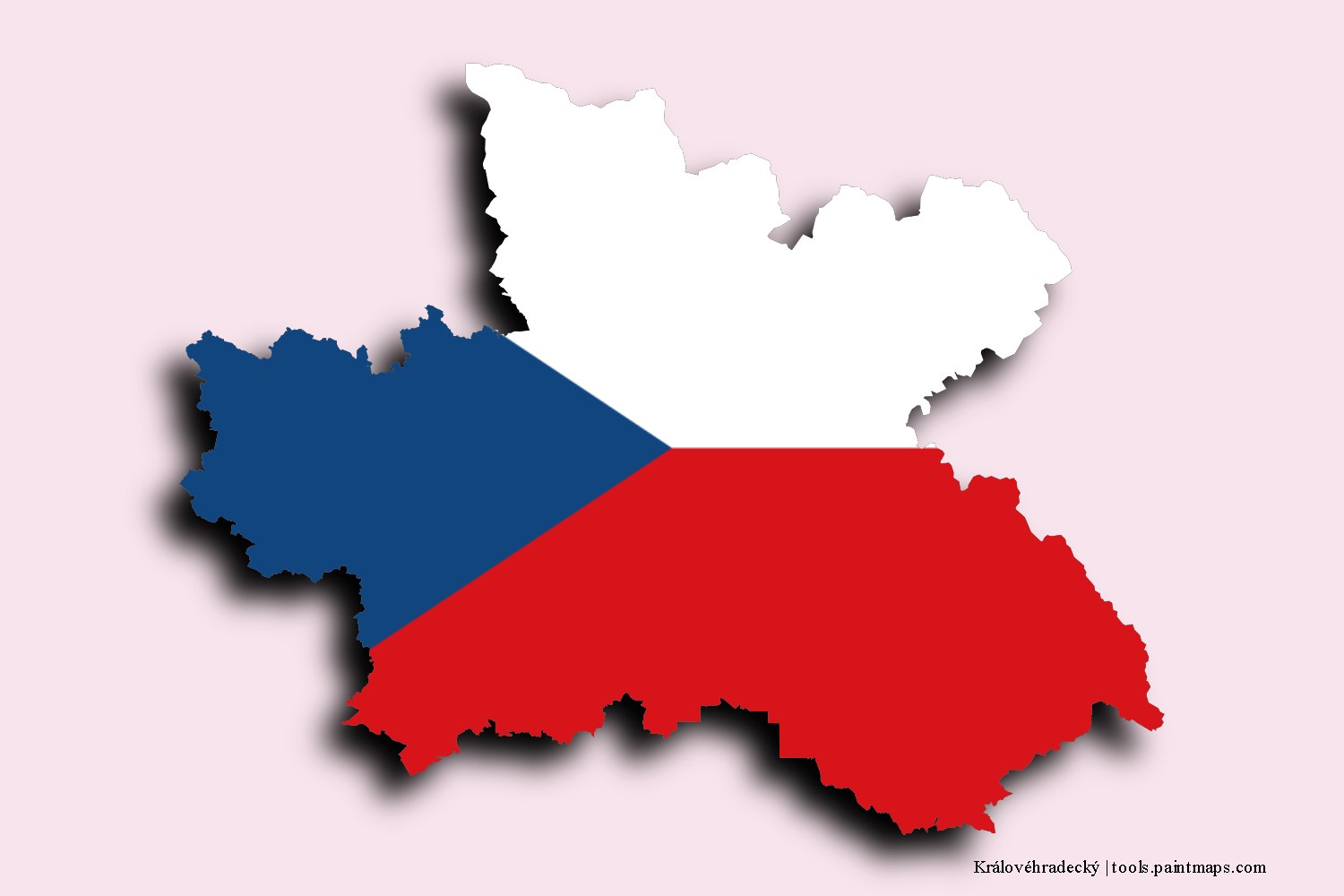 flag map of Hradec Králové with 3D shadow effect