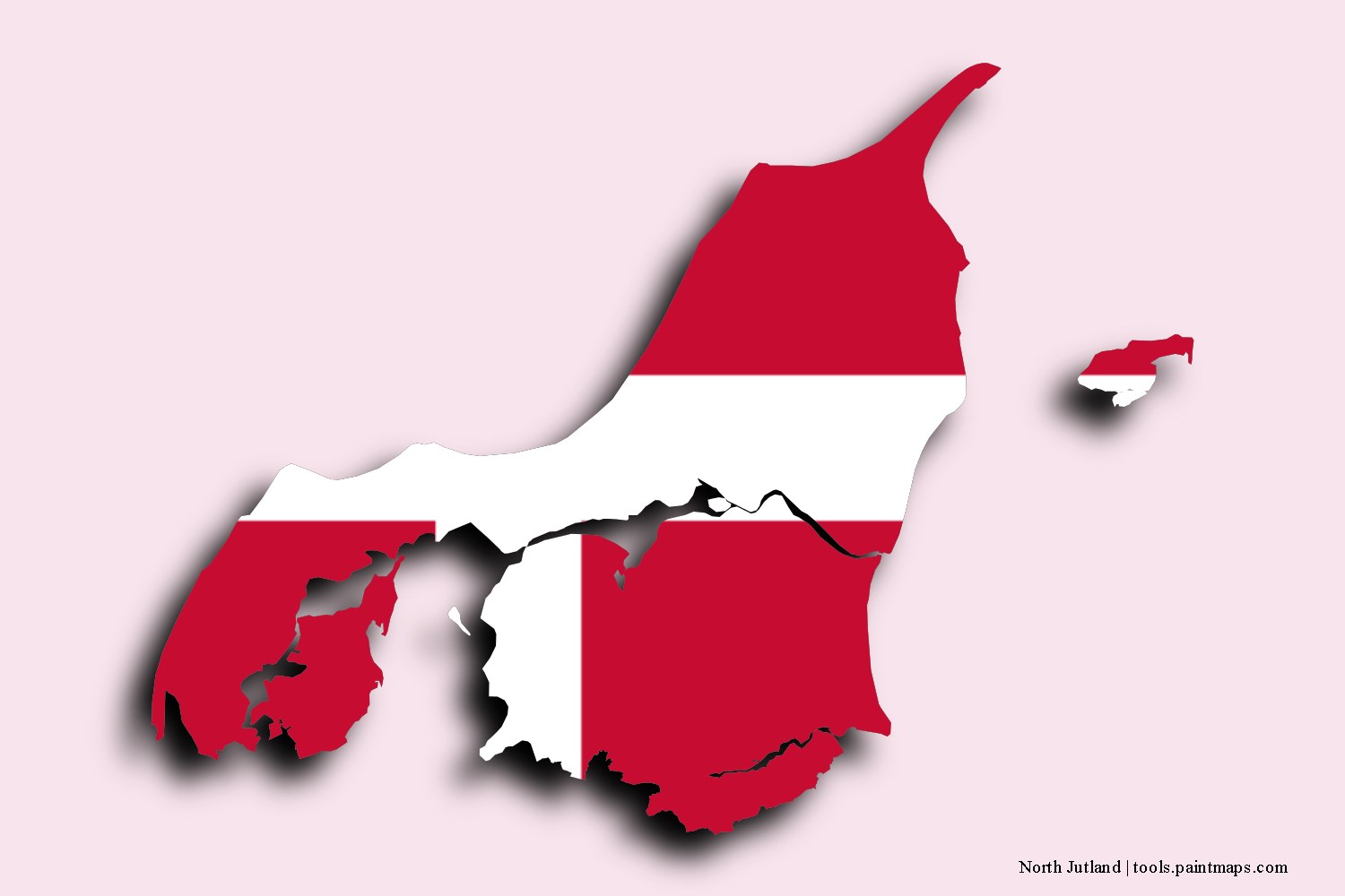 flag map of North Jutland with 3D shadow effect