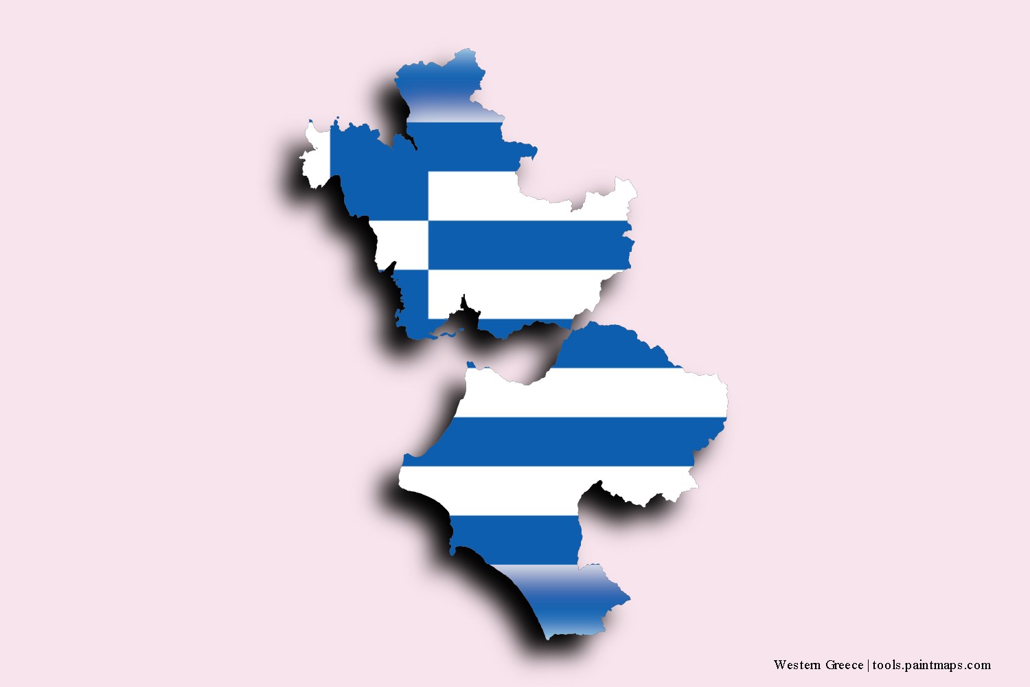 flag map of Western Greece with 3D shadow effect