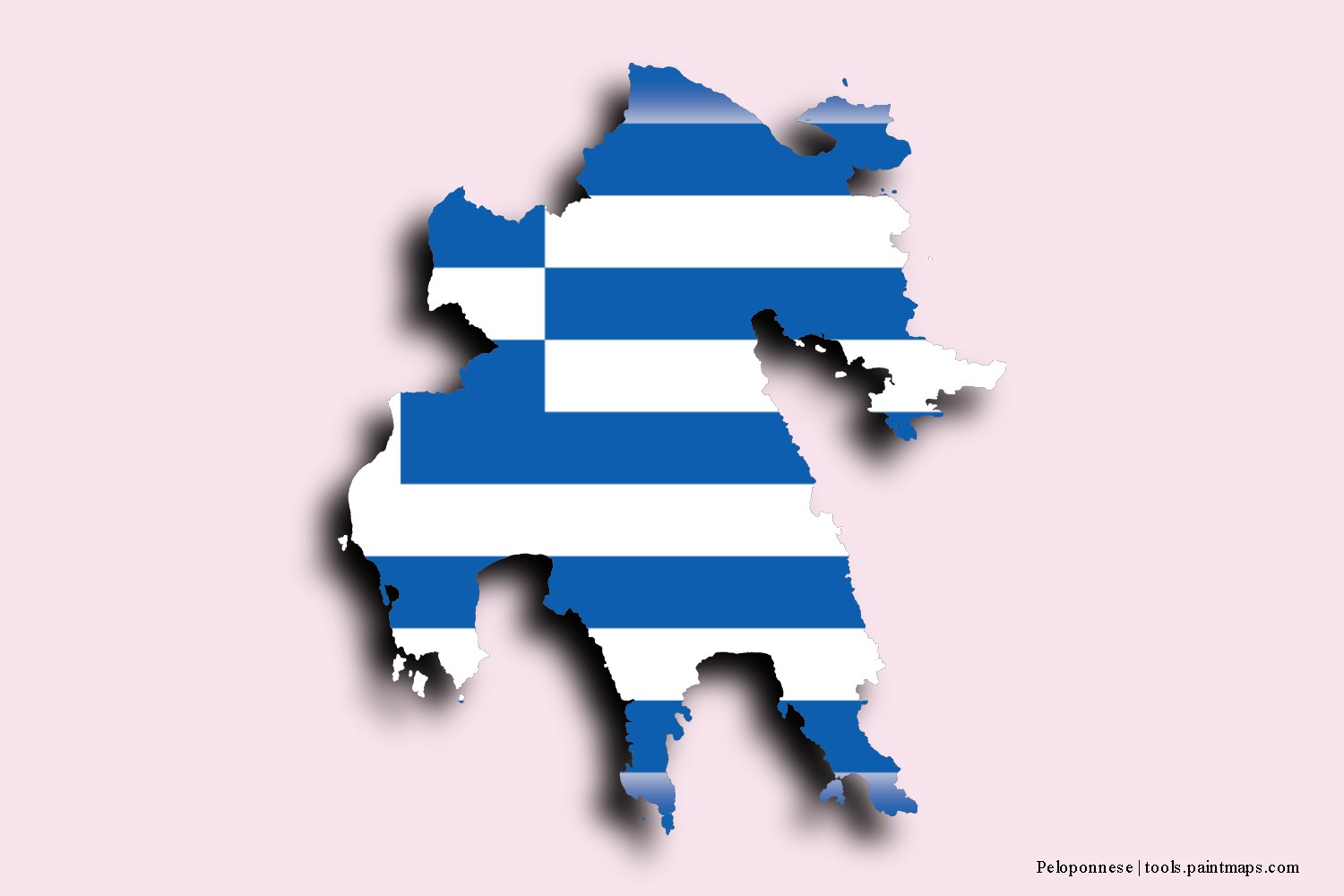 flag map of Peloponnese with 3D shadow effect