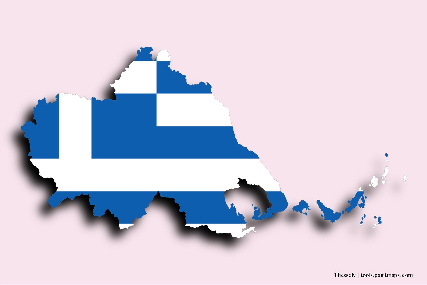 Mapa de la bandera de Thessaly con efecto de sombra 3D