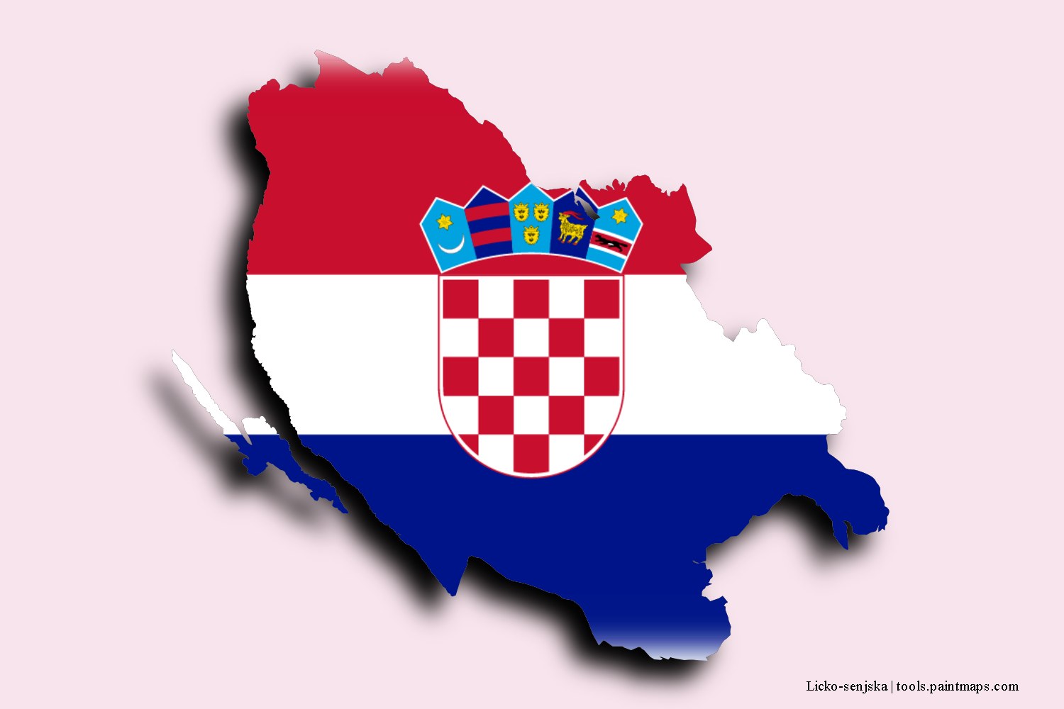 flag map of Licko-senjska with 3D shadow effect