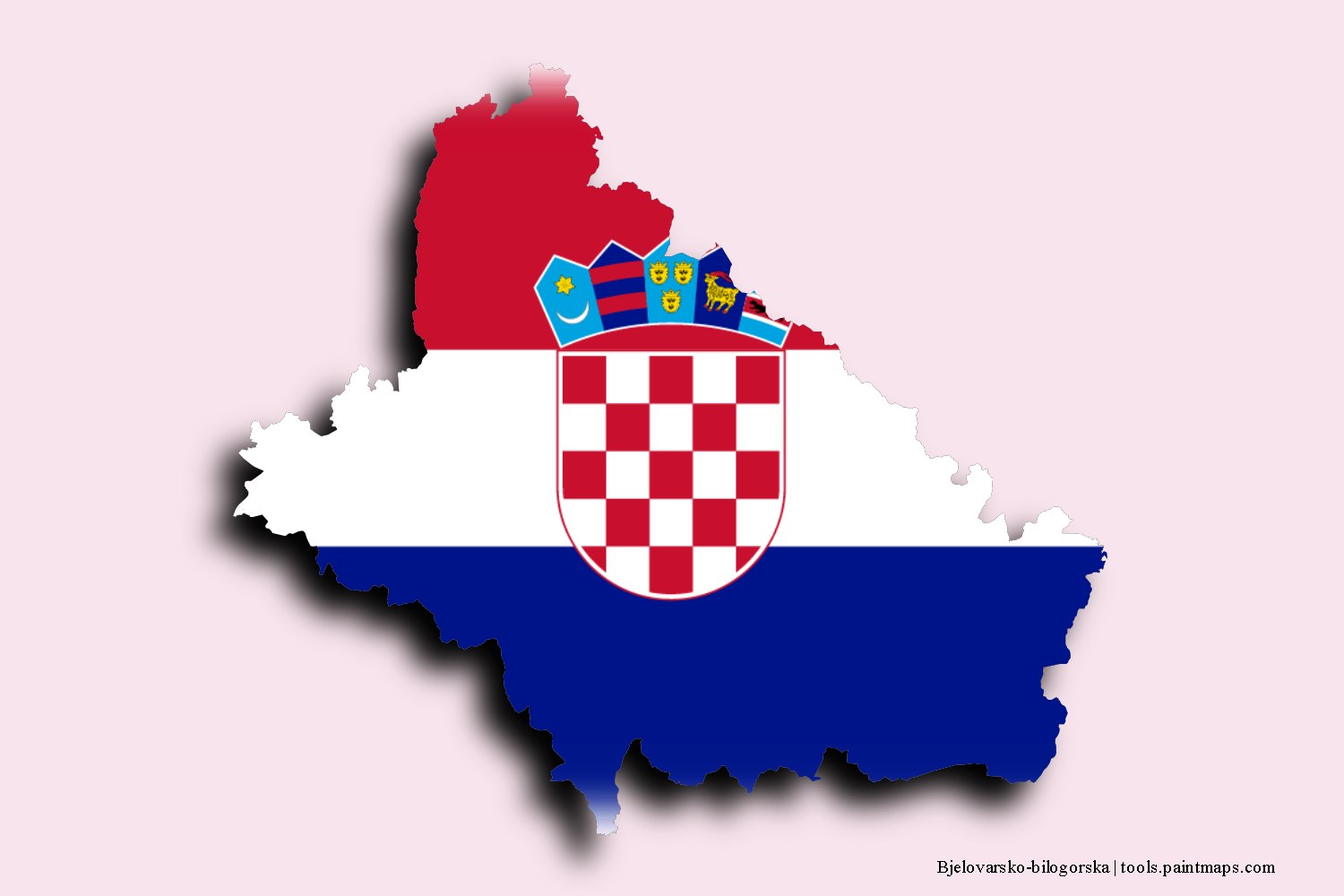 flag map of Bjelovarsko-bilogorska with 3D shadow effect