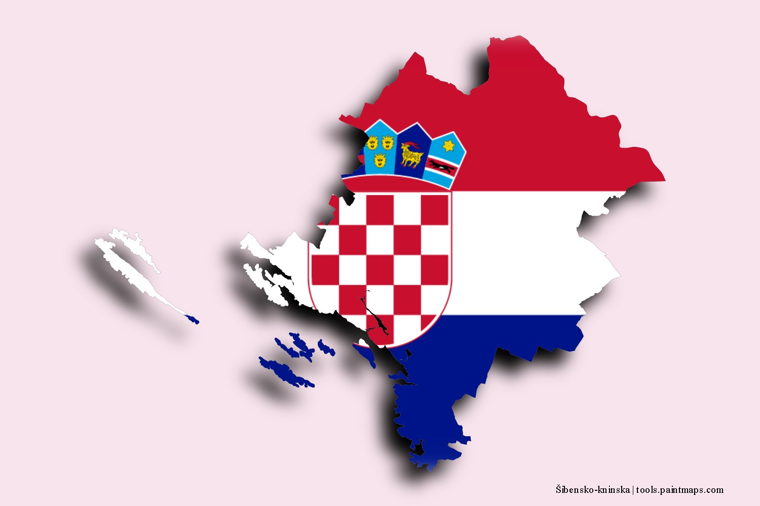 Mapa de la bandera de Šibensko-kninska con efecto de sombra 3D