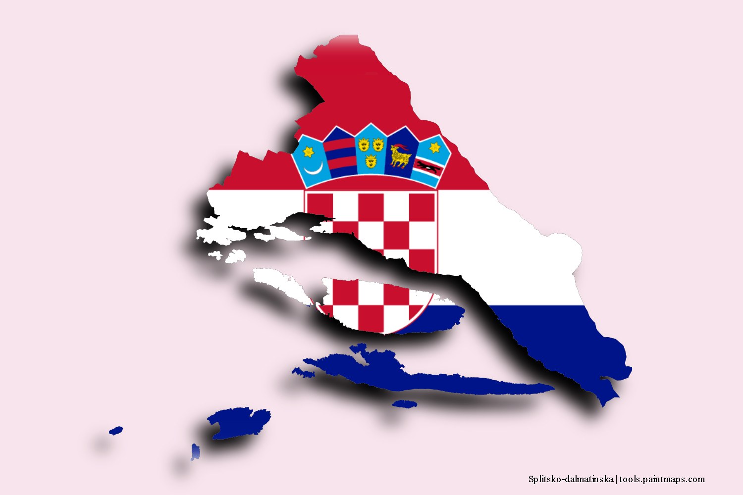 flag map of Splitsko-dalmatinska with 3D shadow effect