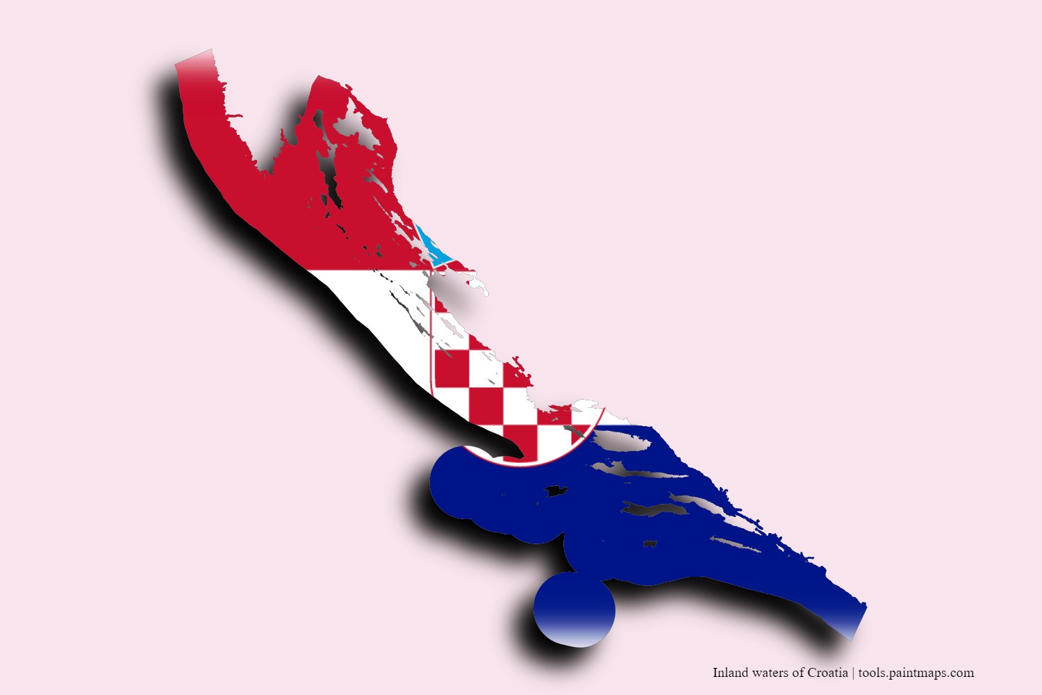 flag map of Inland waters of Croatia with 3D shadow effect