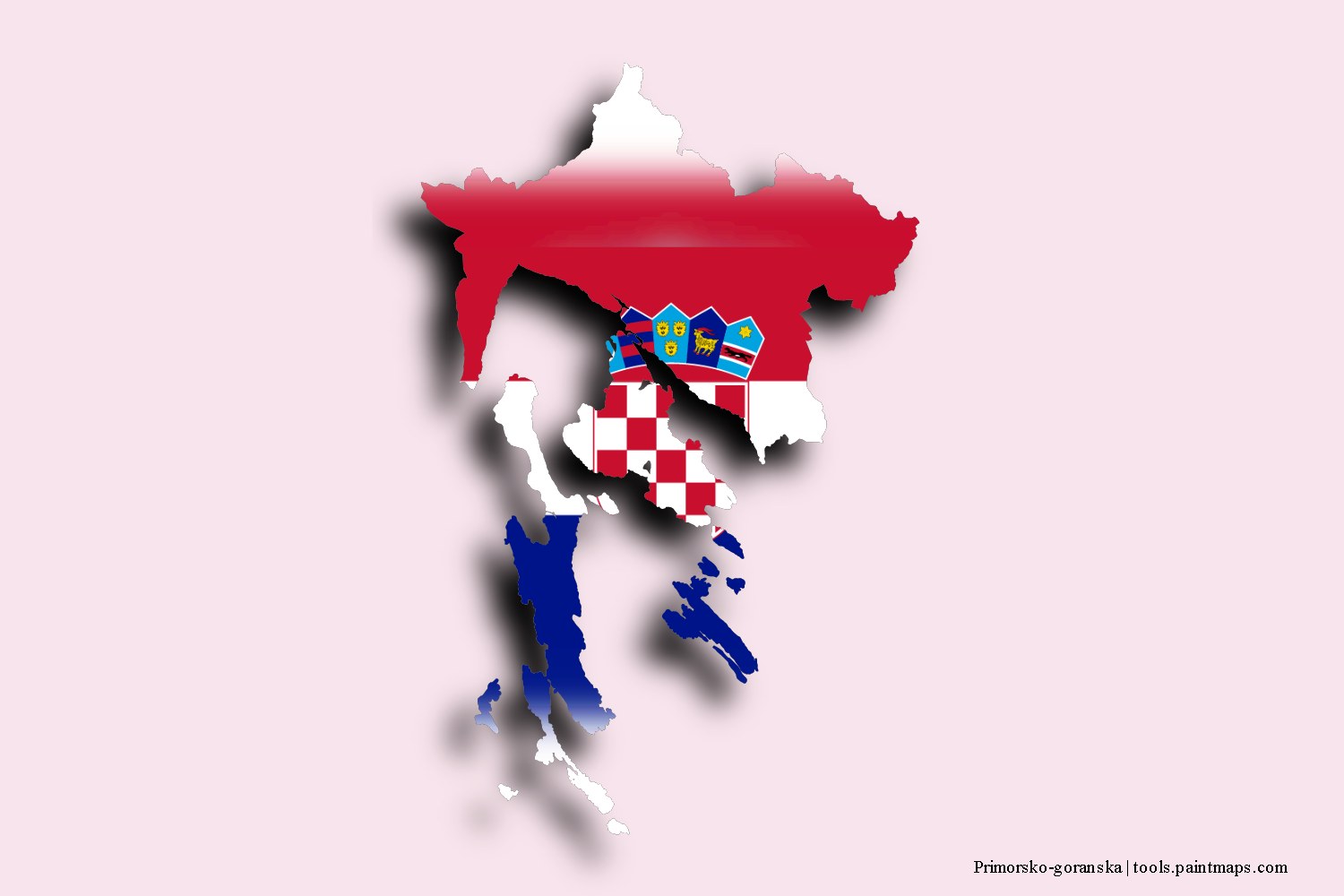 Mapa de la bandera de Primorsko-goranska con efecto de sombra 3D