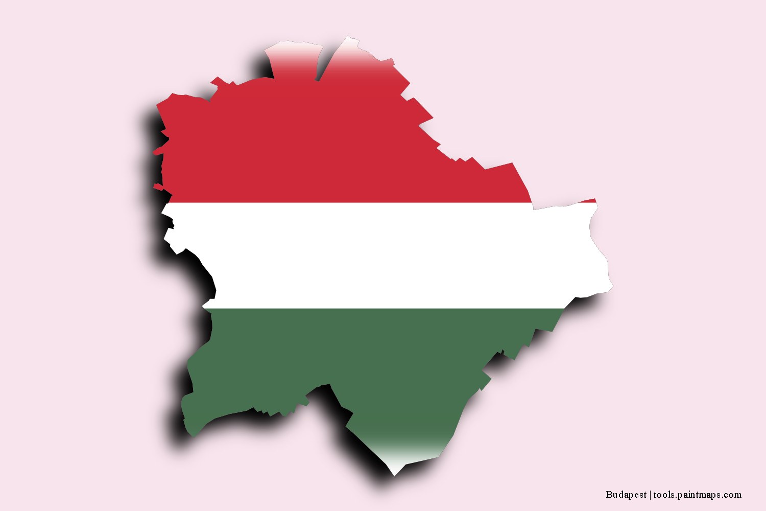 flag map of Budapest with 3D shadow effect