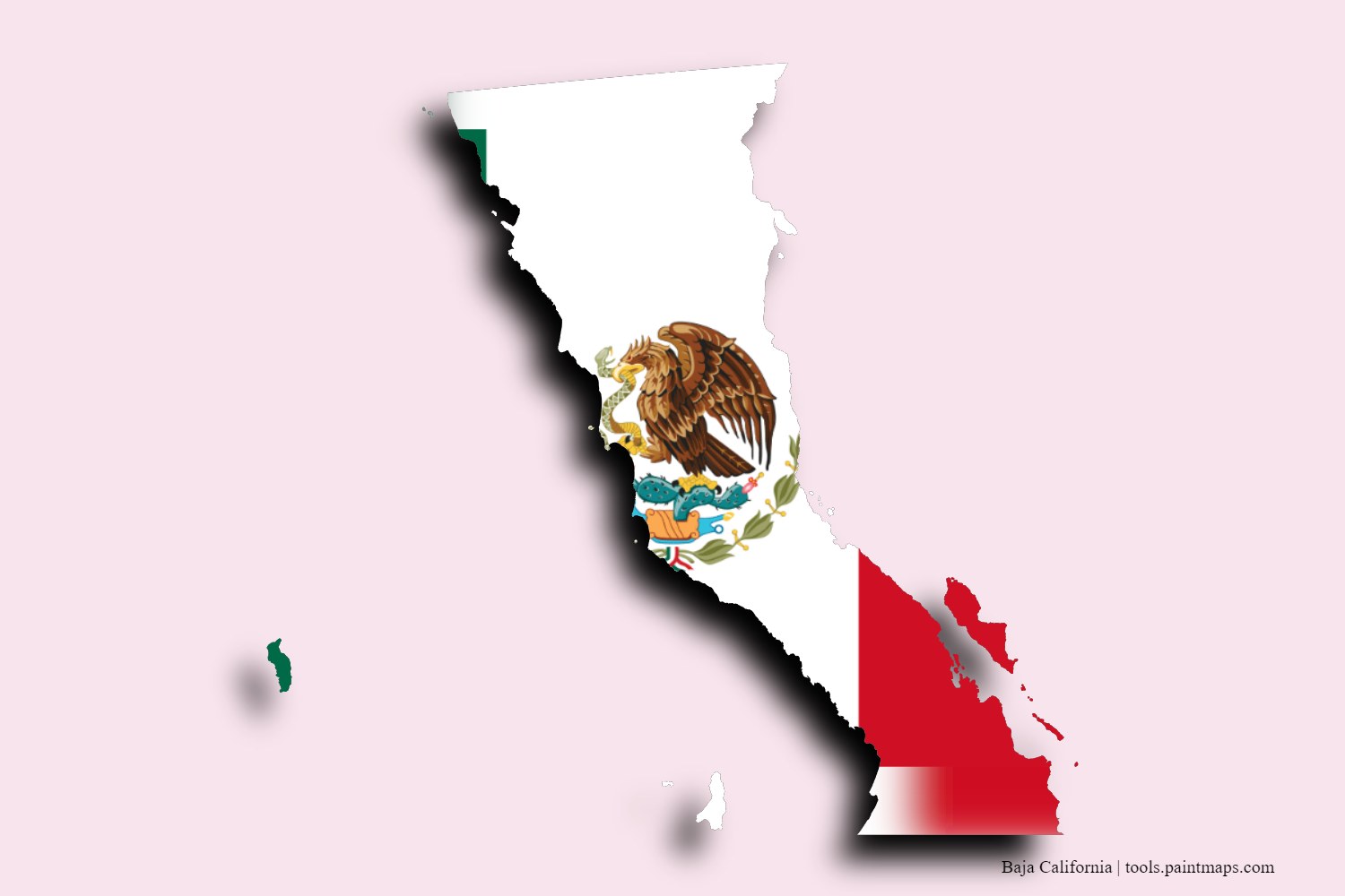 flag map of Baja California with 3D shadow effect