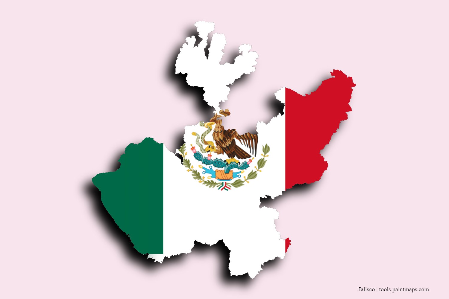 flag map of Jalisco with 3D shadow effect