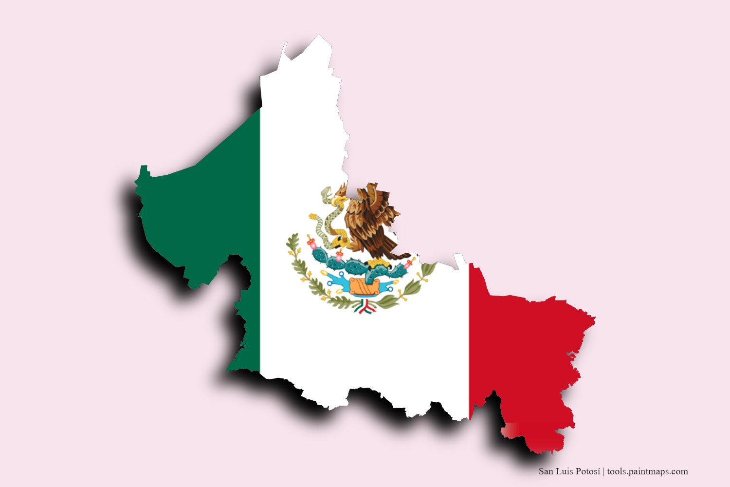 flag map of San Luis Potosí with 3D shadow effect