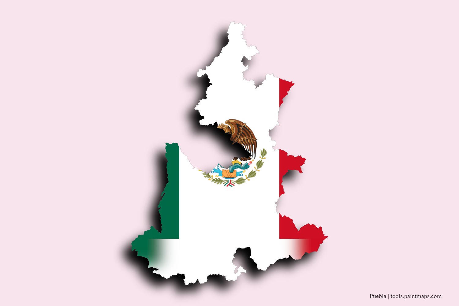 flag map of Puebla with 3D shadow effect