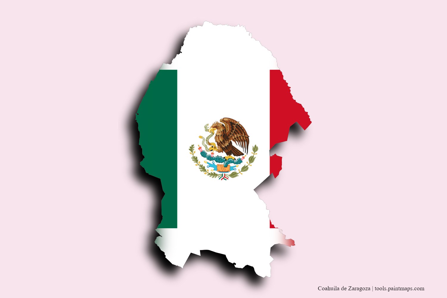 flag map of Coahuila de Zaragoza with 3D shadow effect