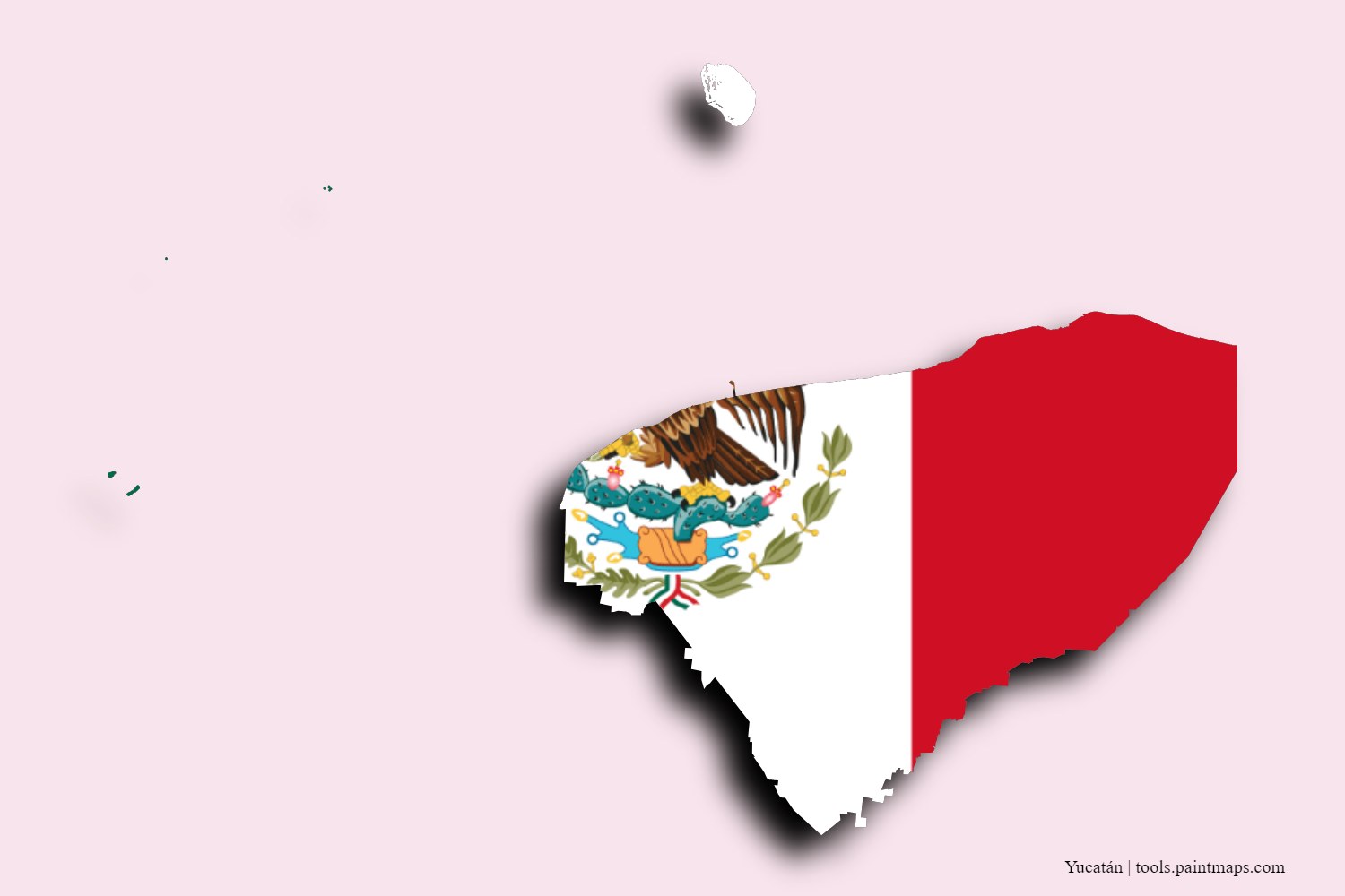 Mapa de la bandera de Yucatán con efecto de sombra 3D